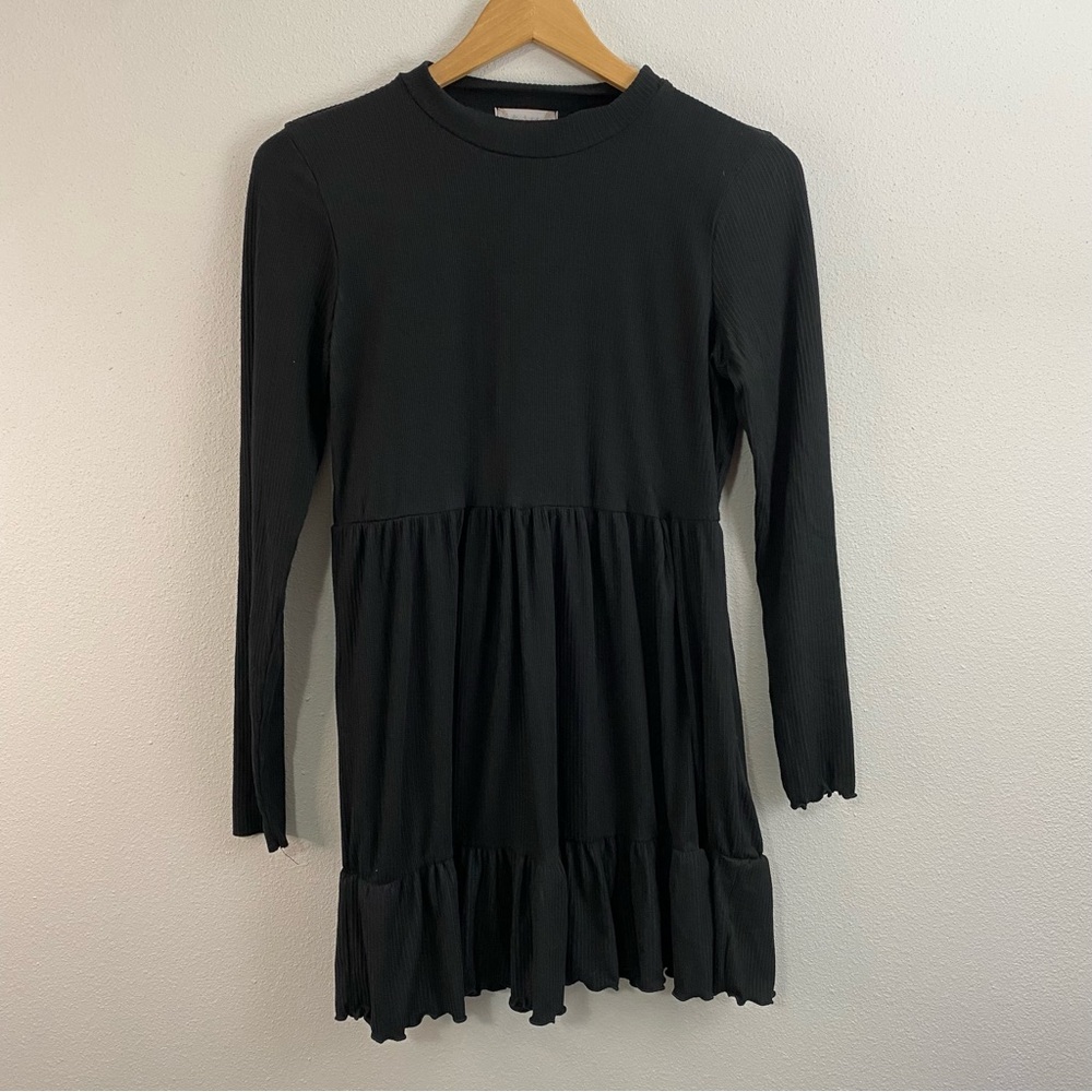 Altar’d State Black Ribbed Long Sleeve Mini Dress Women’s Medium